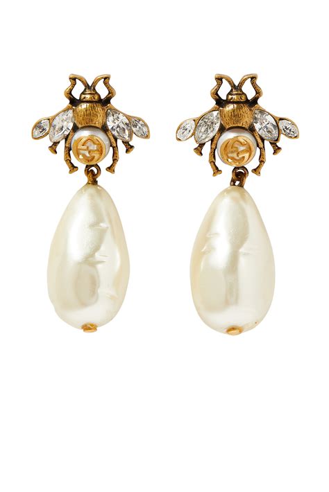 gucci pearl bee earrings|Gucci bee earrings for women.